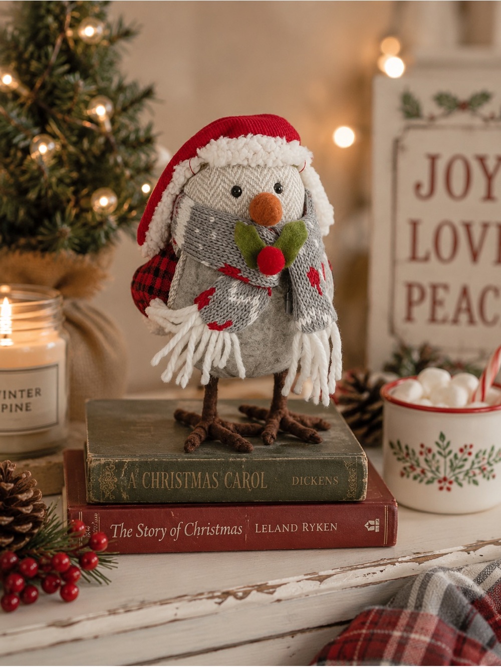 Winter bird winter decor Christmas bird stuffed bird bookshelf decor